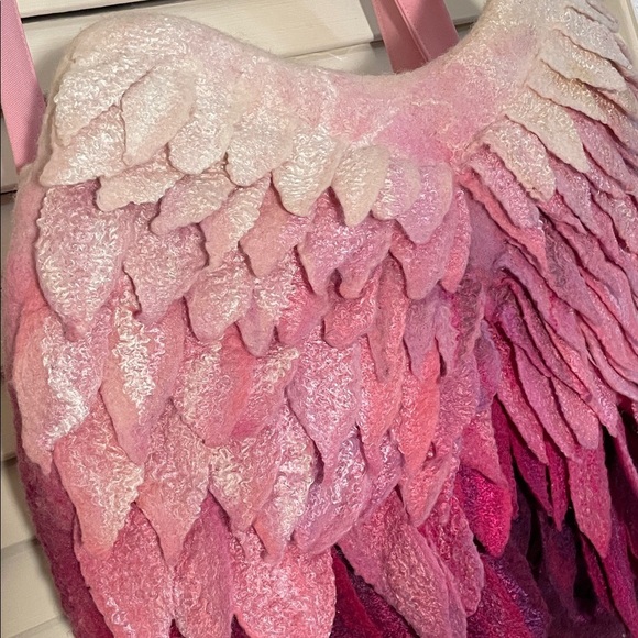Winged Angel Wing OOAK Pink Handcrafted Felted Wool Purple Feathered Backpack - Picture 3 of 16
